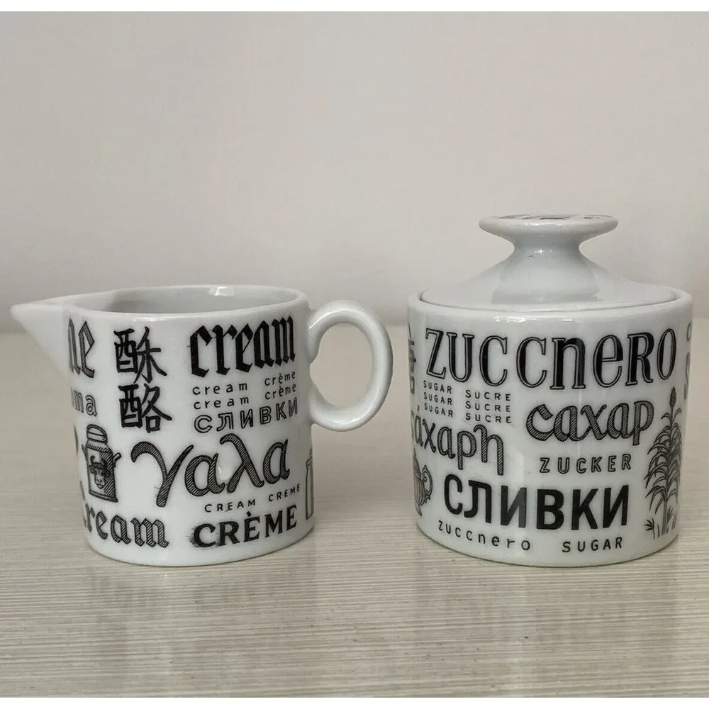 1970s MCM Seymour Mann Coffee Creamer‎ Sugar Bowl All Over Print Hebrew Russian